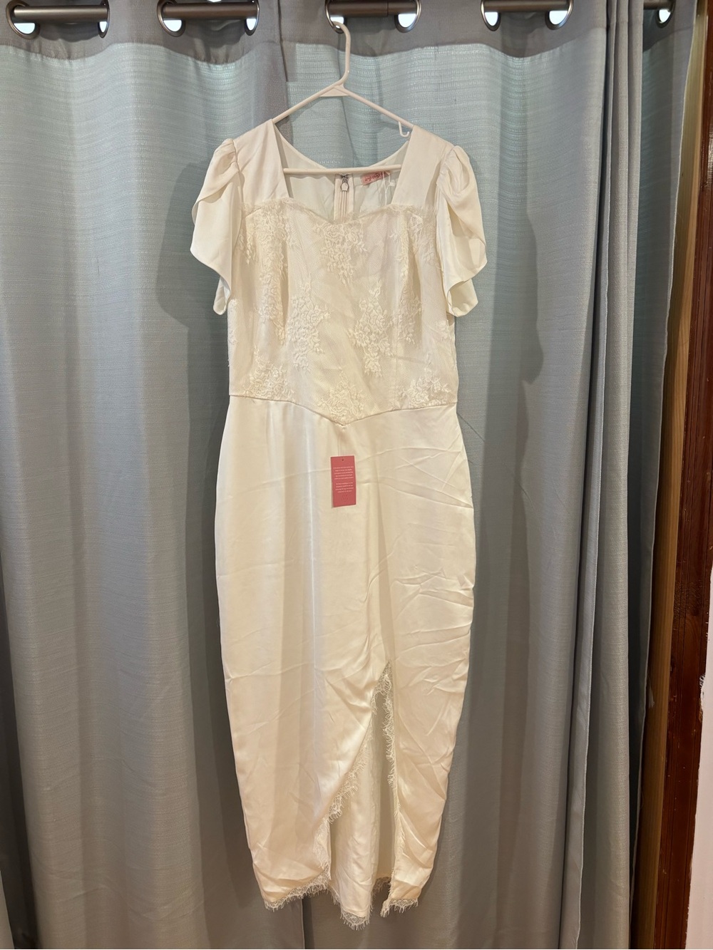 Ivy City Co Lacie Dress Off-White Lace-Embellished Short Sleeve Midi Dress